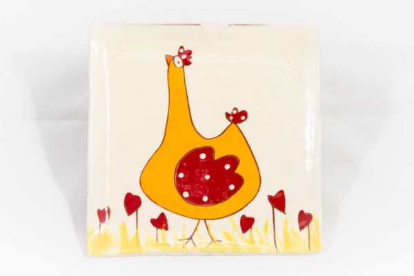 Assiette carrée Poule